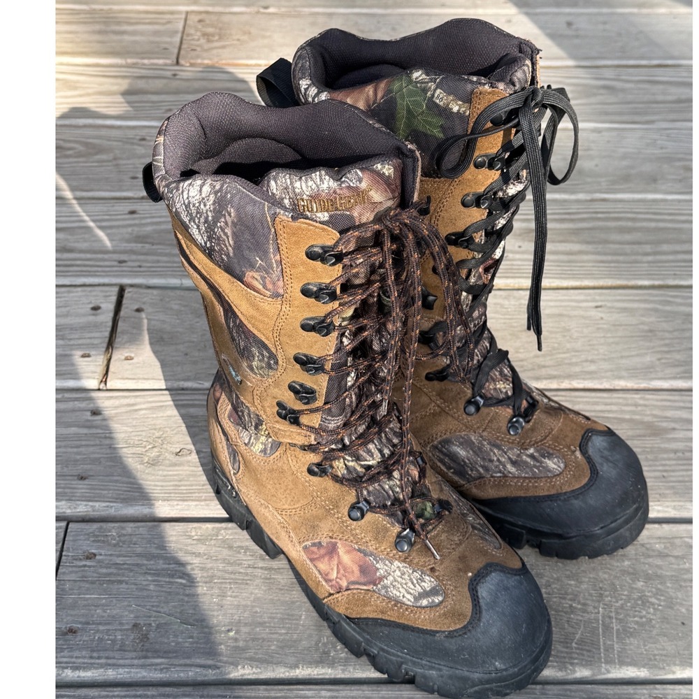 Guide Gear Mens 10M Hunting Boots 1400g Thinsulate Camo Leather Green  Brown